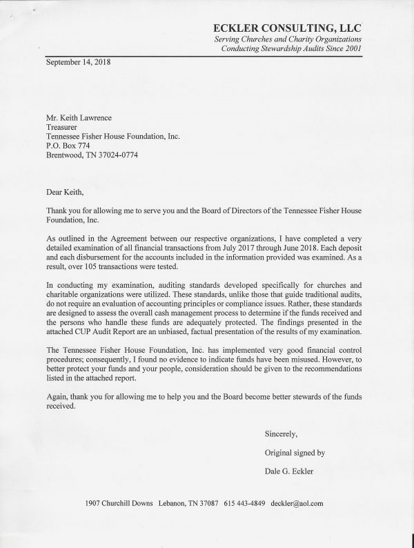 Once again, Tennessee Fisher House Foundation, Inc. Receives an Excellent Audit